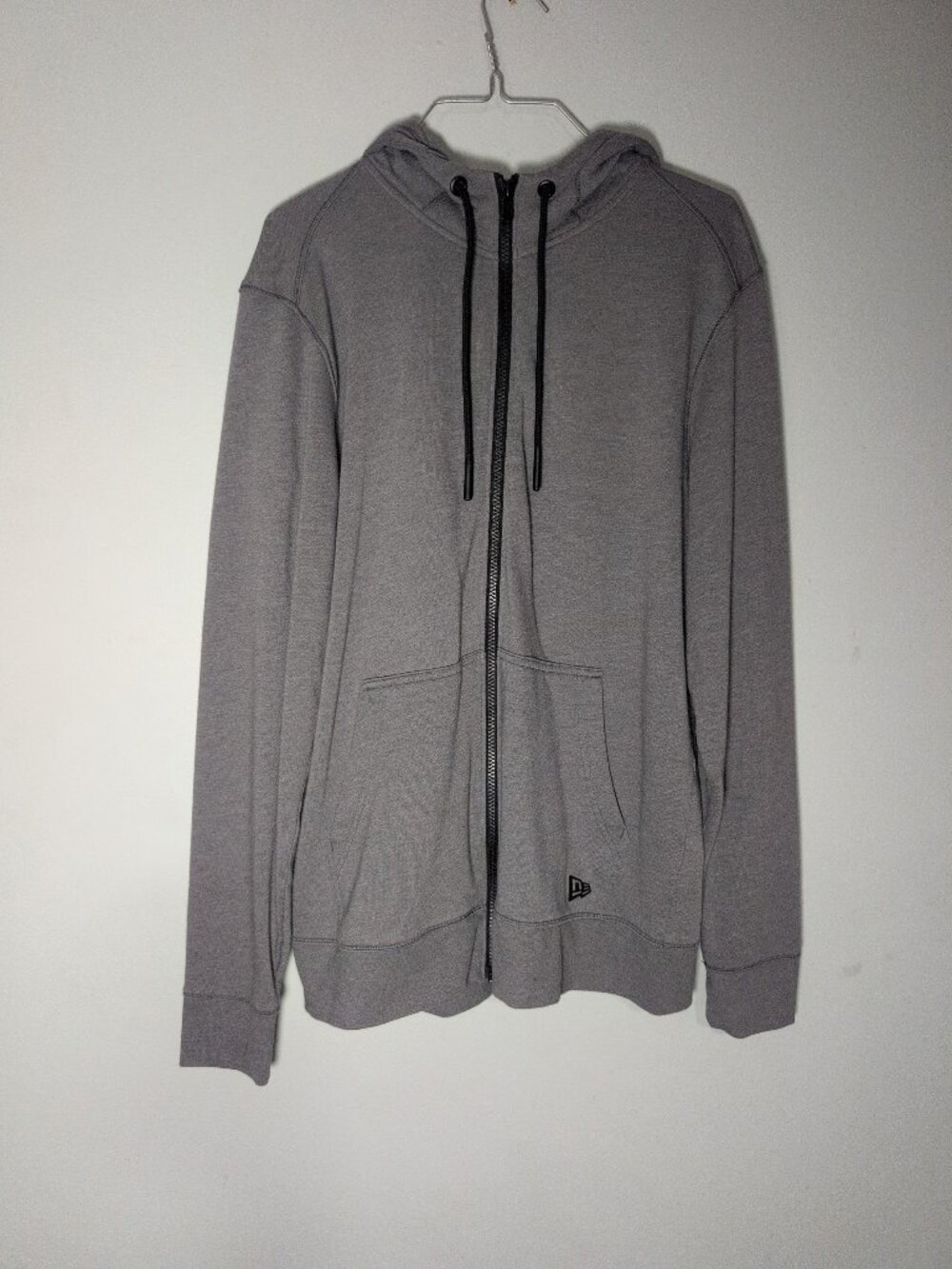 New Era Men's Full Zip Hoodie Heather Gray Size M Lightweight French Terry Logo